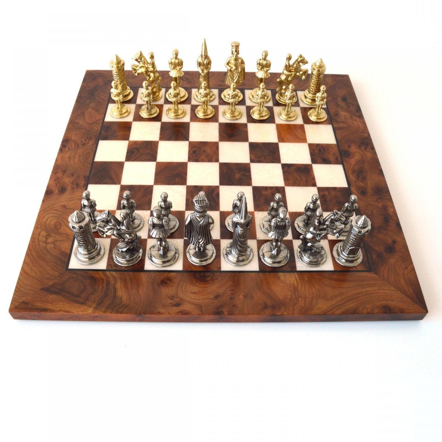 Set de sah "Regele Arthur", cu tabla de lemn si piese de zinc