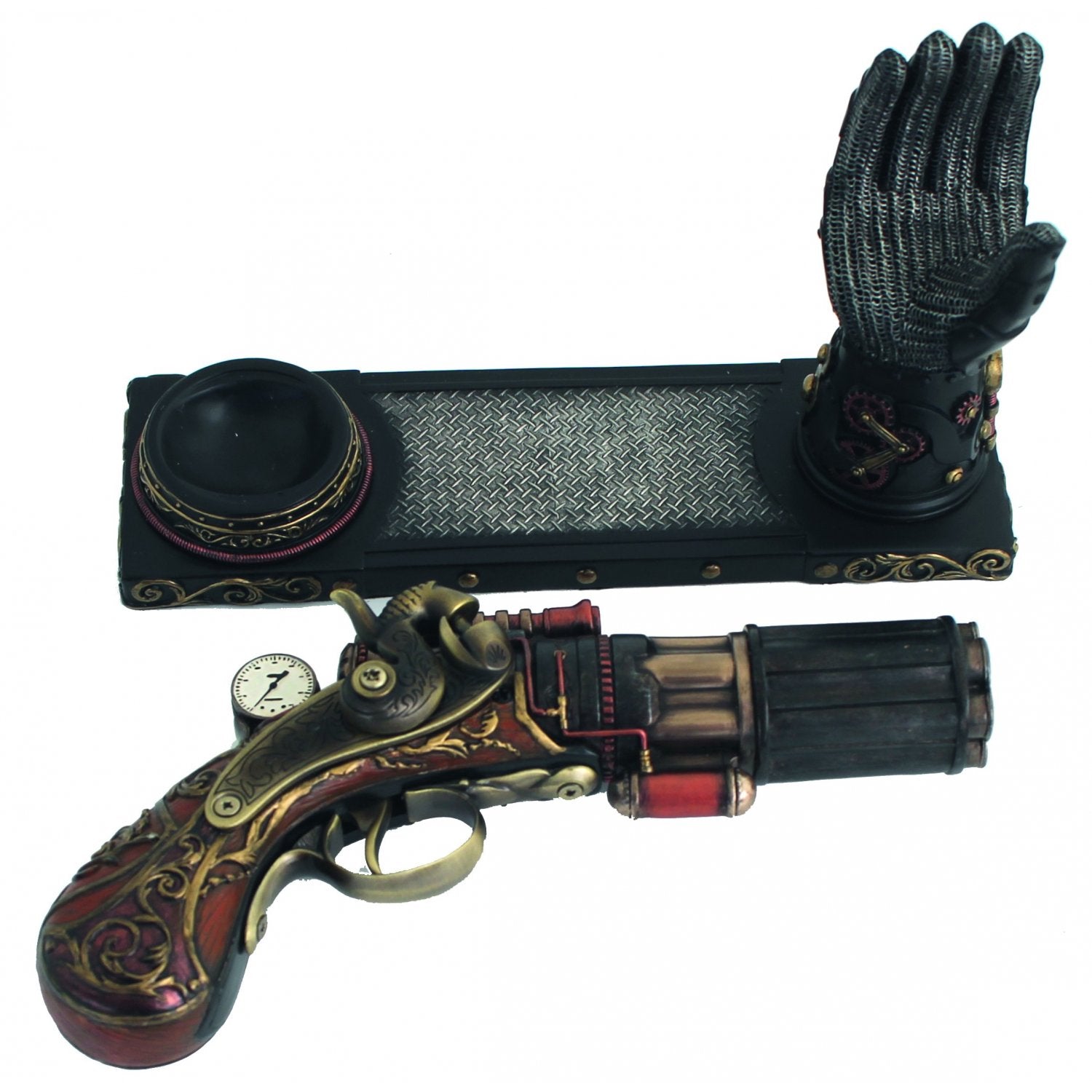 Decoratiune 'Pistol Rack', steampunk, rasina si bronz