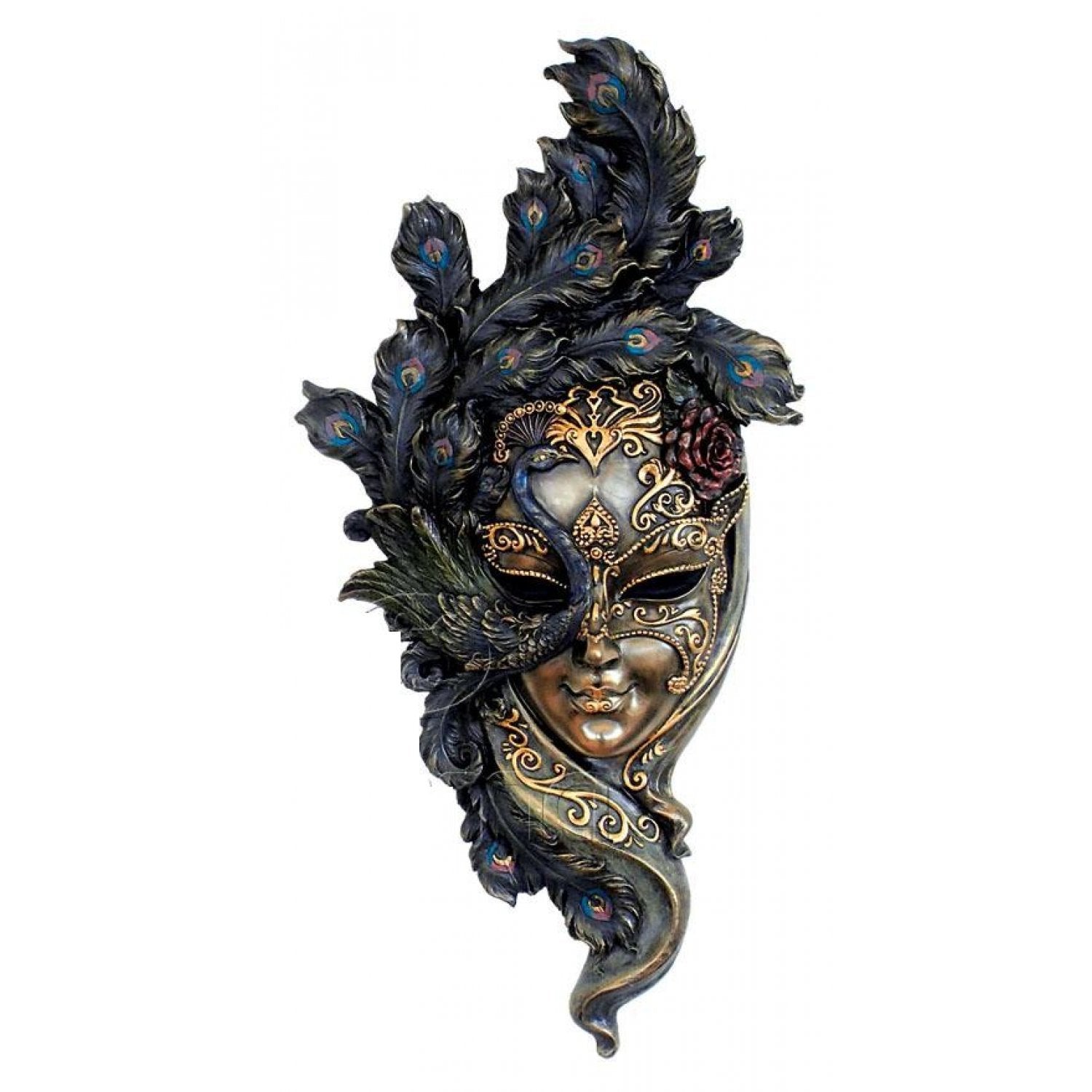 Masca venetiana, rasina si bronz, decoratiune de perete 'Peacock'