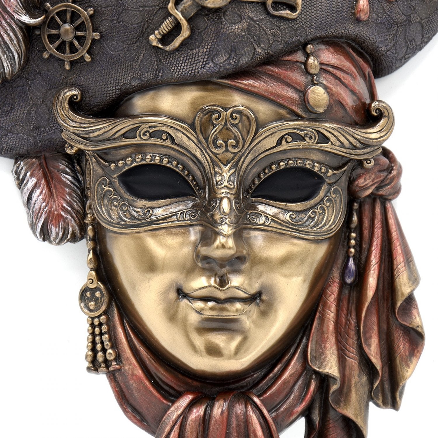 Masca venetiana, decoratiune de perete, rasina si bronz

