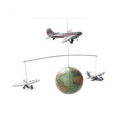 "In jurul lumii", decoratiune cu 3 avioane si glob pamantesc