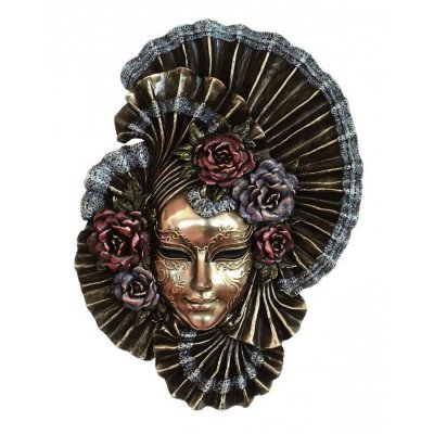 Masca venetiana, rasina si bronz, decoratiune de perete 'Peonia"