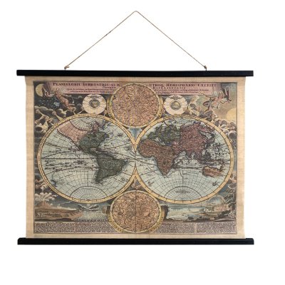 Harta lumii, vintage, pe canvas si suport din lemn