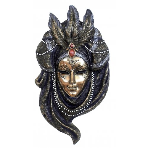 Masca venetiana, rasina si bronz, decoratiune de perete "Pearls"